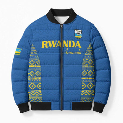 Rwanda Football Custom Bomber Puffer Jacket Stand With Amavubi - Blue - African Pride