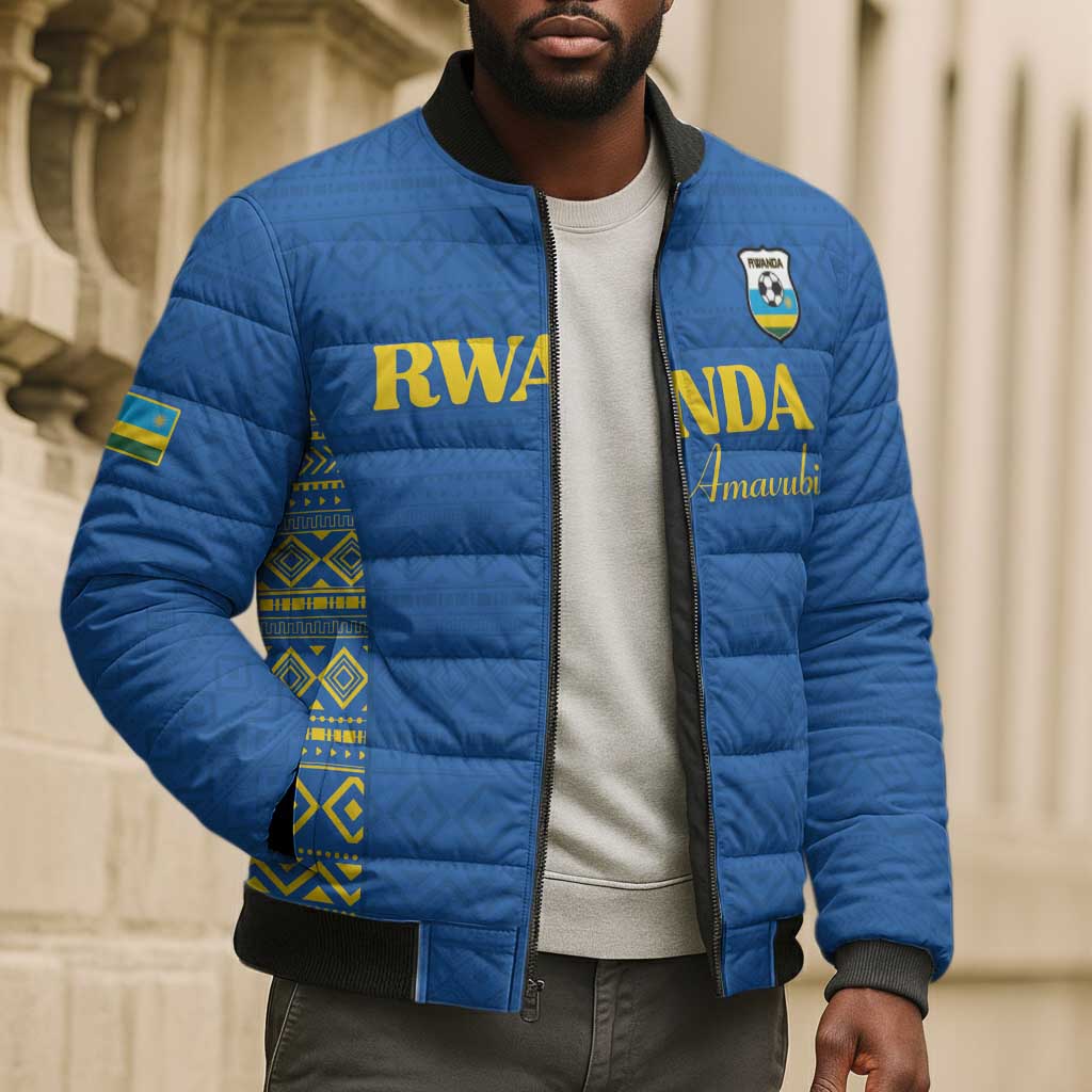 Rwanda Football Custom Bomber Puffer Jacket Stand With Amavubi - Blue - African Pride