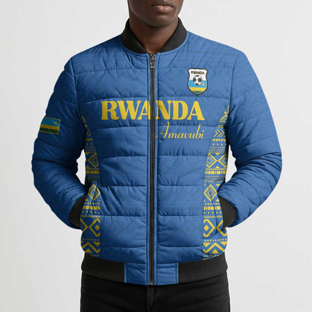Rwanda Football Custom Bomber Puffer Jacket Stand With Amavubi - Blue - African Pride