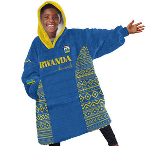Rwanda Football Custom Kid Wearable Blanket Hoodie Stand With Amavubi - Blue - African Pride