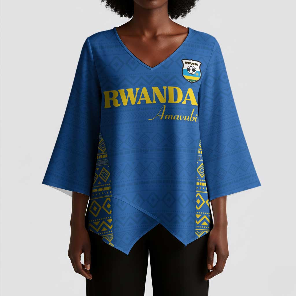 Rwanda Football Custom Kimono Sleeve Blouse Stand With Amavubi - Blue - African Pride