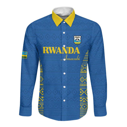 Rwanda Football Custom Long Sleeve Button Shirt Stand With Amavubi - Blue - African Pride
