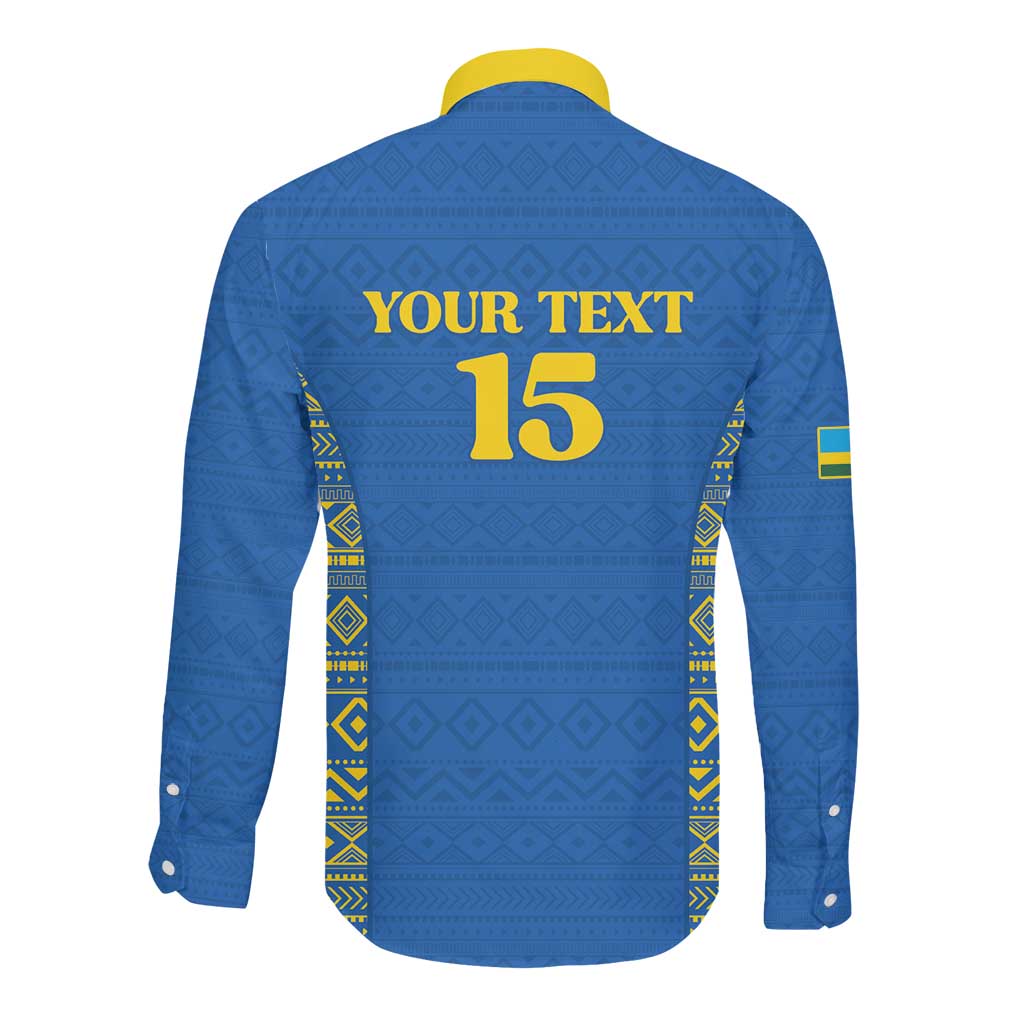 Rwanda Football Custom Long Sleeve Button Shirt Stand With Amavubi - Blue - African Pride
