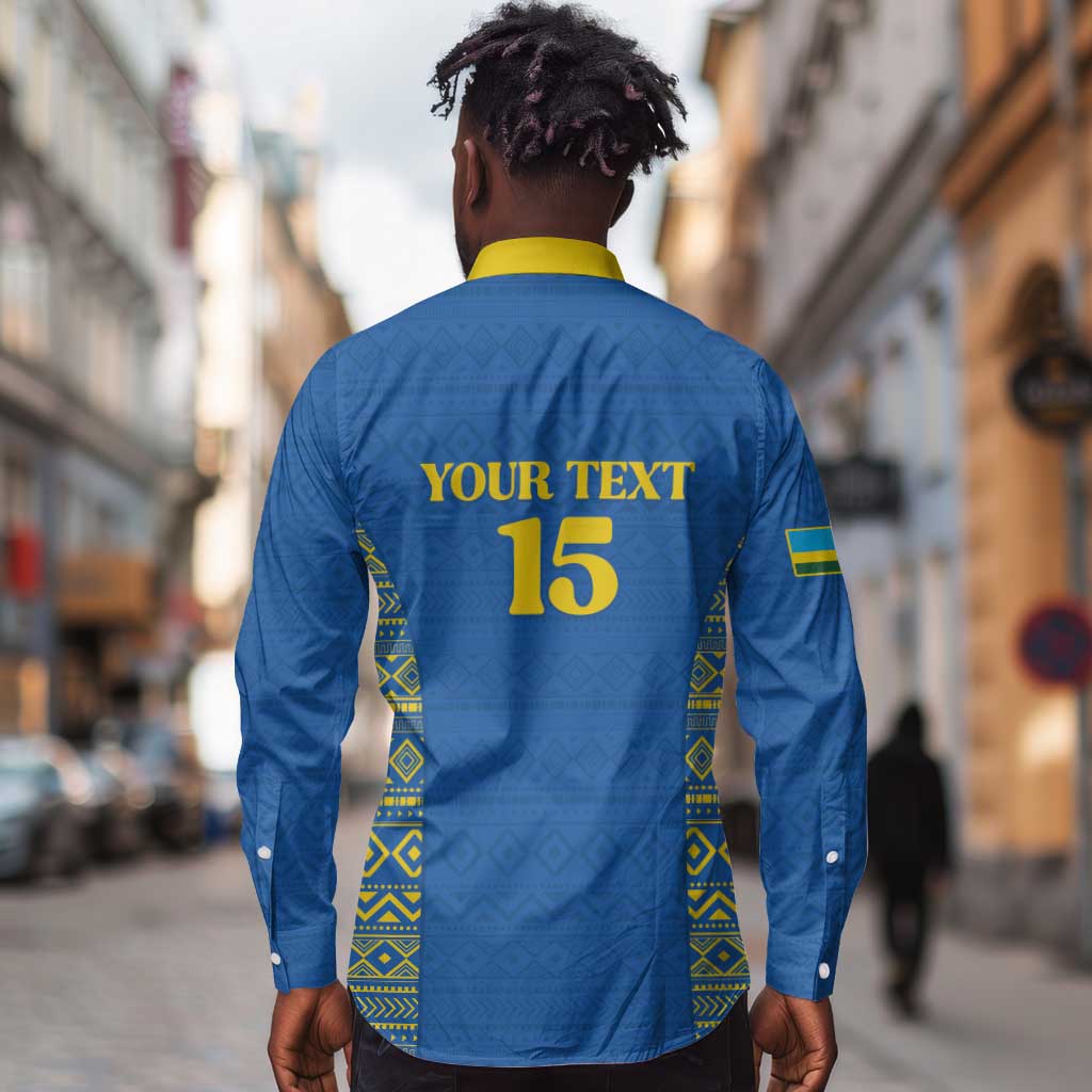 Rwanda Football Custom Long Sleeve Button Shirt Stand With Amavubi - Blue - African Pride