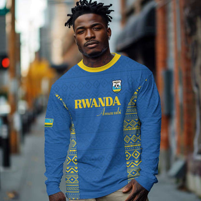 Rwanda Football Custom Long Sleeve Shirt Stand With Amavubi - Blue - African Pride