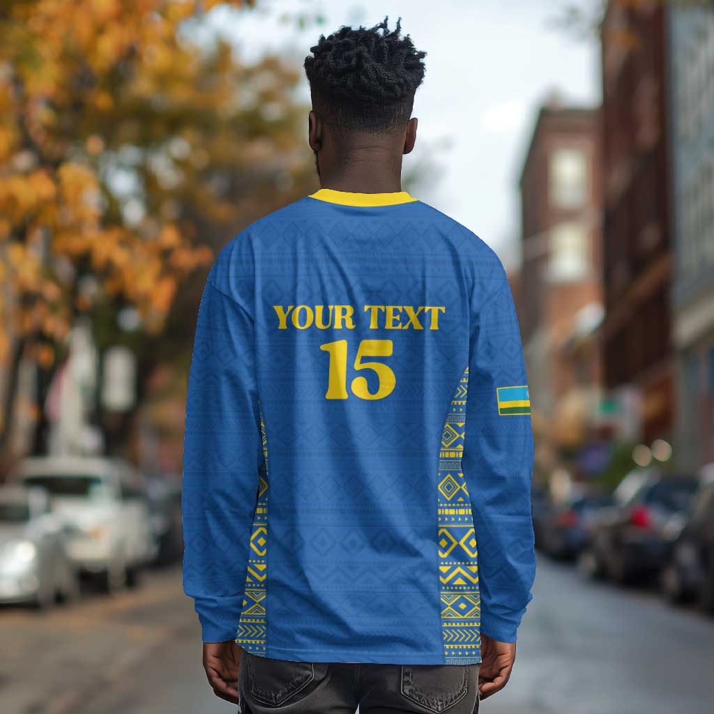 Rwanda Football Custom Long Sleeve Shirt Stand With Amavubi - Blue - African Pride