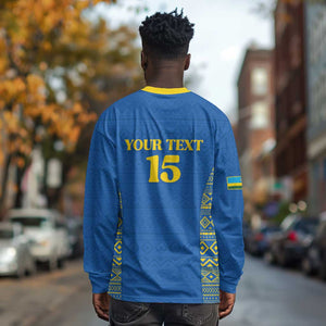 Rwanda Football Custom Long Sleeve Shirt Stand With Amavubi - Blue - African Pride