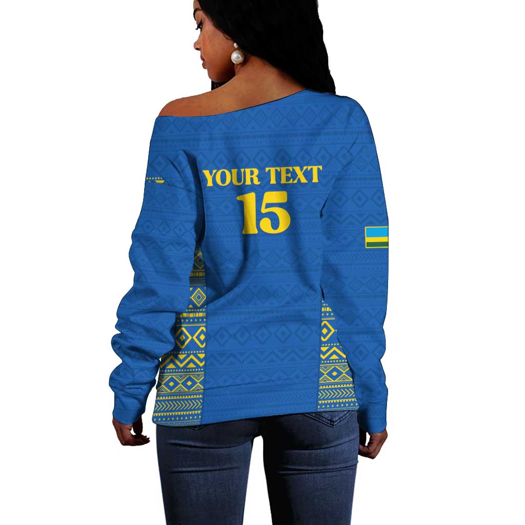Rwanda Football Custom Off Shoulder Sweater Stand With Amavubi - Blue - African Pride