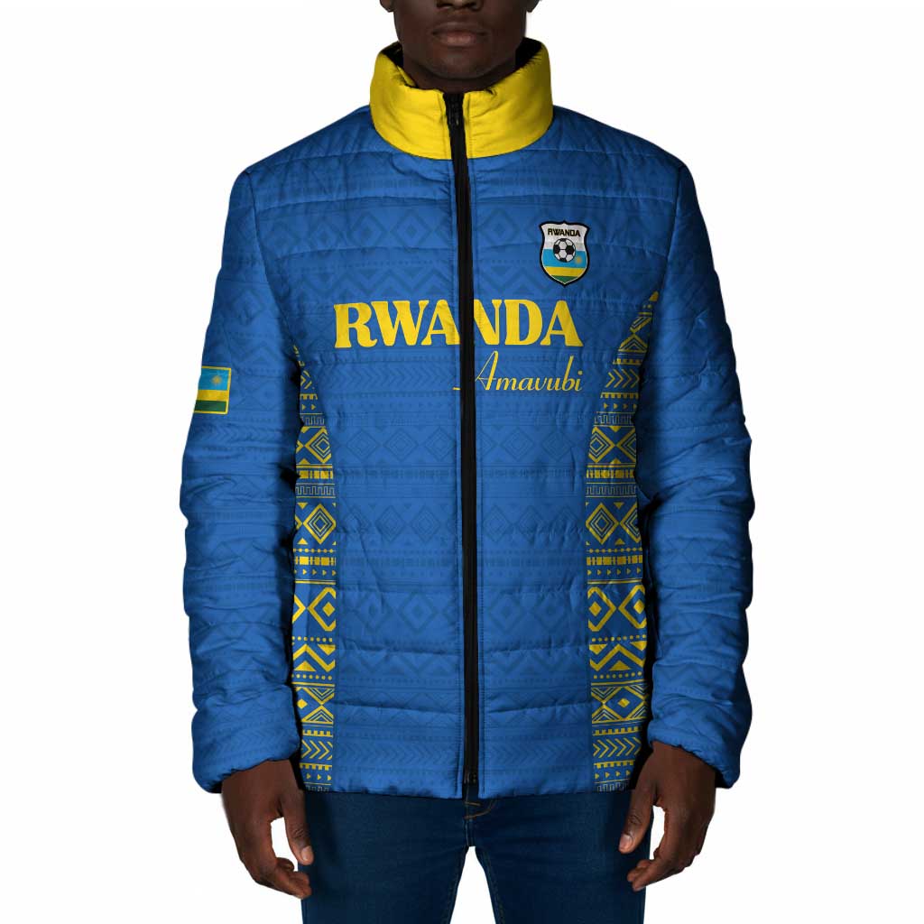 Rwanda Football Custom Padded Jacket Stand With Amavubi - Blue - African Pride