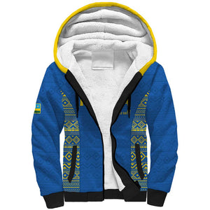 Rwanda Football Custom Sherpa Hoodie Stand With Amavubi - Blue - African Pride
