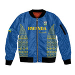 Rwanda Football Custom Sleeve Zip Bomber Jacket Stand With Amavubi - Blue - African Pride