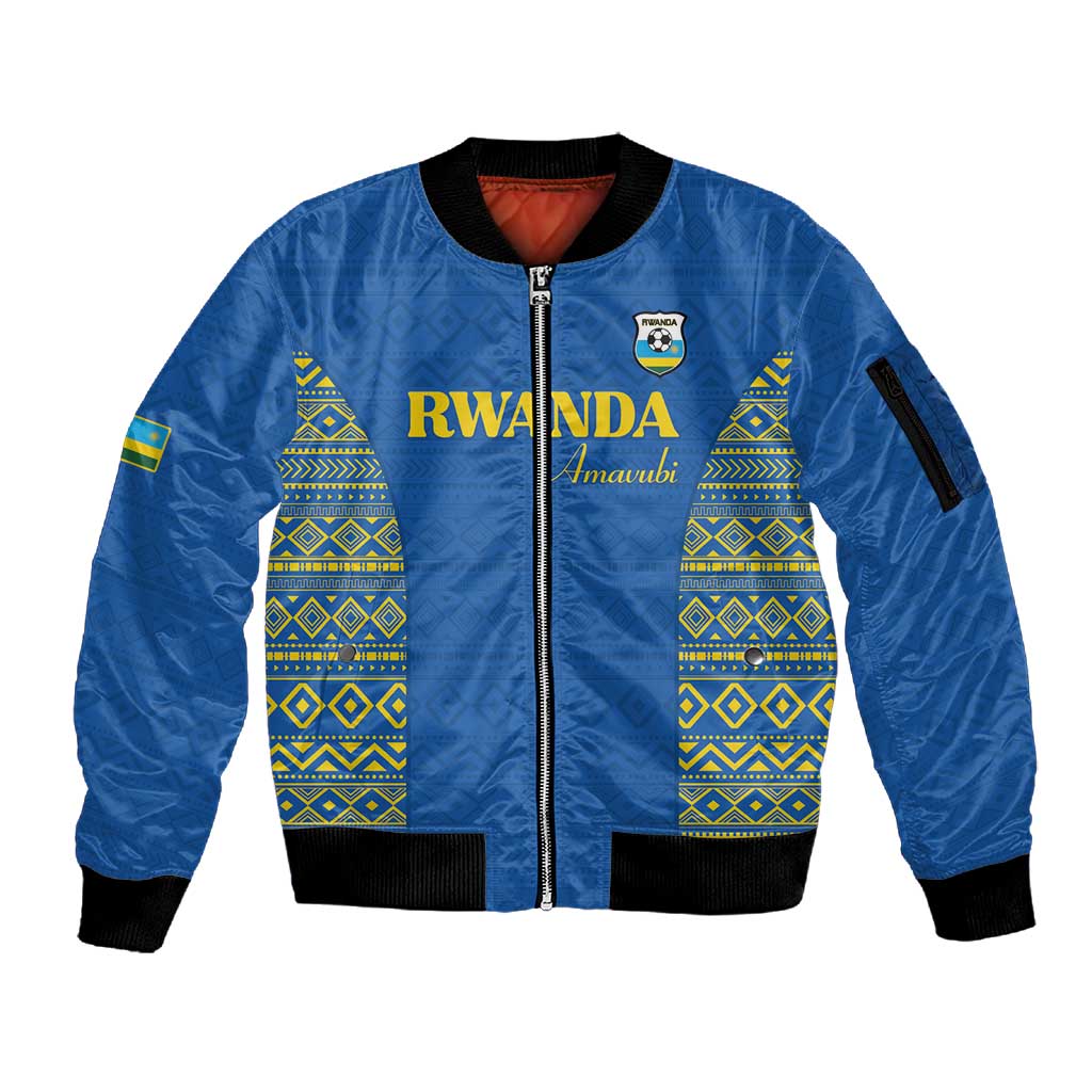 Rwanda Football Custom Sleeve Zip Bomber Jacket Stand With Amavubi - Blue - African Pride