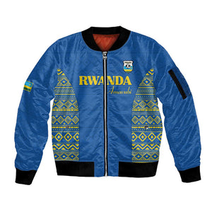 Rwanda Football Custom Sleeve Zip Bomber Jacket Stand With Amavubi - Blue - African Pride