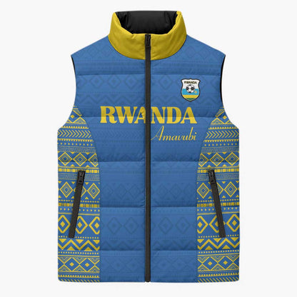 Rwanda Football Custom Sleeveless Puffer Jacket Stand With Amavubi - Blue - African Pride
