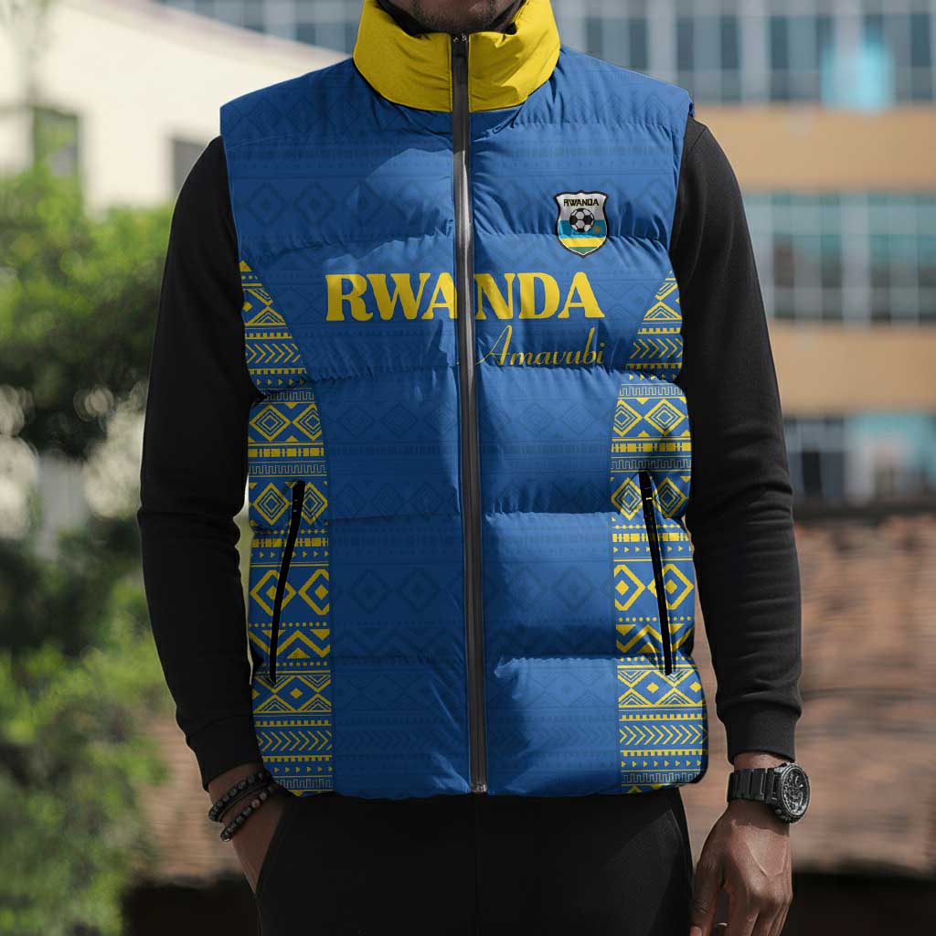 Rwanda Football Custom Sleeveless Puffer Jacket Stand With Amavubi - Blue - African Pride