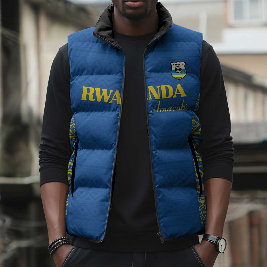Rwanda Football Custom Sleeveless Puffer Jacket Stand With Amavubi - Blue - African Pride