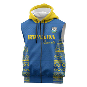 Rwanda Football Custom Sleeveless Zip Hoodie Stand With Amavubi - Blue - African Pride