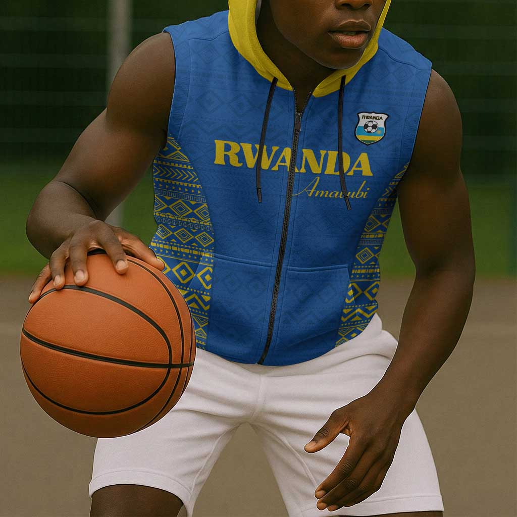 Rwanda Football Custom Sleeveless Zip Hoodie Stand With Amavubi - Blue - African Pride