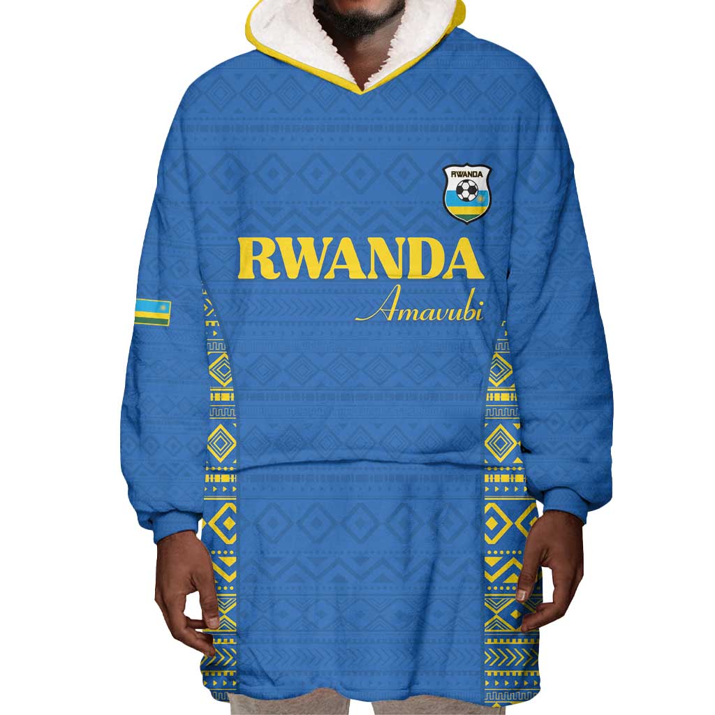 Rwanda Football Custom Wearable Blanket Hoodie Stand With Amavubi - Blue - African Pride