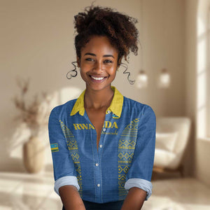Rwanda Football Custom Women Casual Shirt Stand With Amavubi - Blue - African Pride