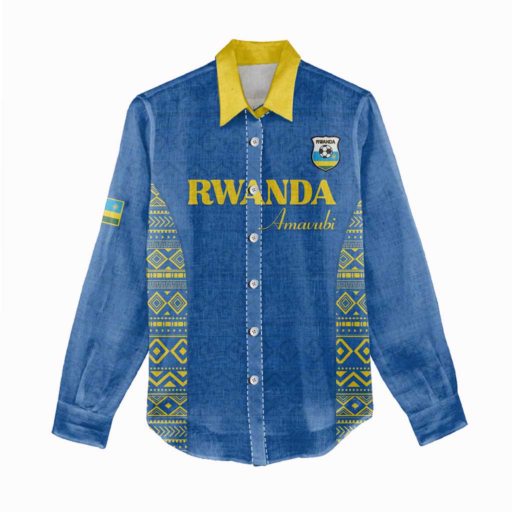 Rwanda Football Custom Women Casual Shirt Stand With Amavubi - Blue - African Pride