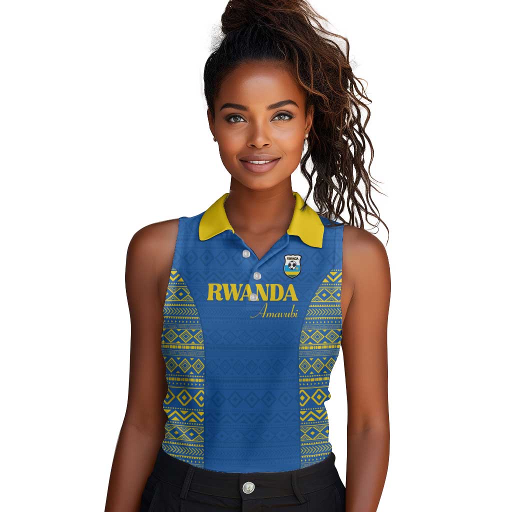 Rwanda Football Custom Women Sleeveless Polo Shirt Stand With Amavubi - Blue - African Pride