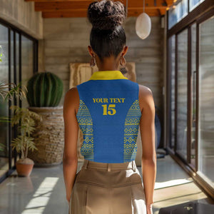 Rwanda Football Custom Women Sleeveless Polo Shirt Stand With Amavubi - Blue - African Pride