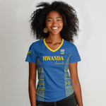Rwanda Football Custom Women V-Neck T-Shirt Stand With Amavubi - Blue LT15