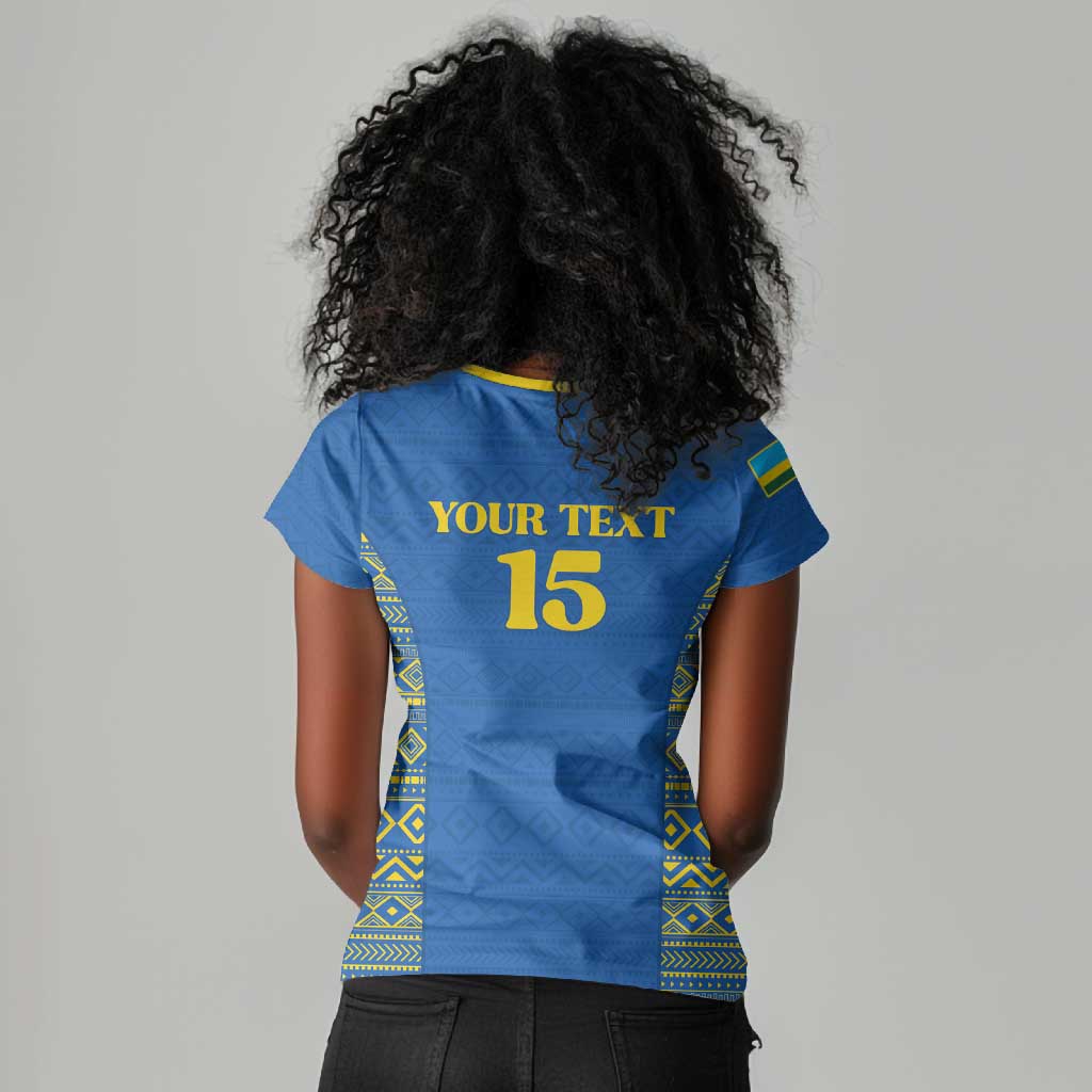 Rwanda Football Custom Women V-Neck T-Shirt Stand With Amavubi - Blue LT15