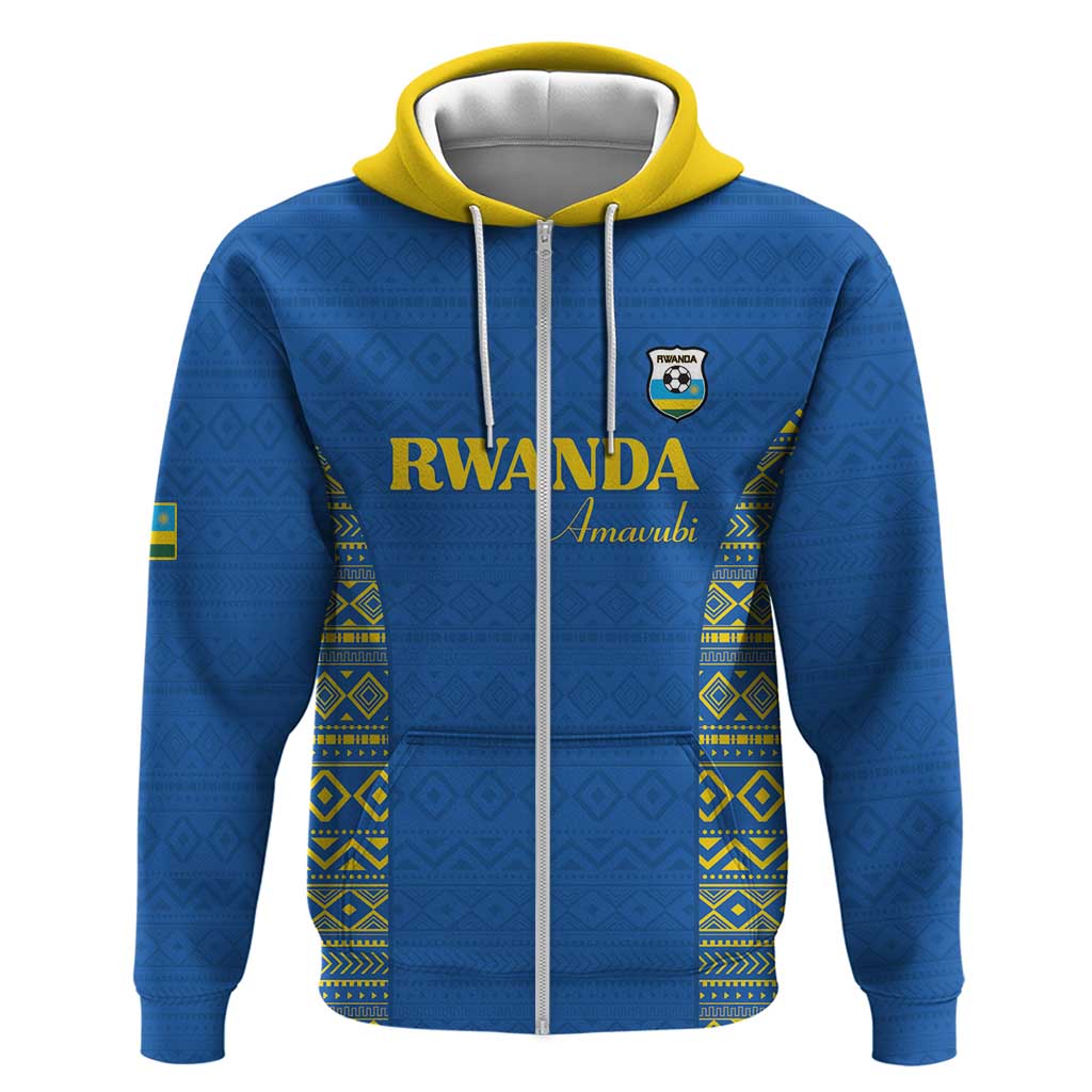 Rwanda Football Custom Zip Hoodie Stand With Amavubi - Blue - African Pride