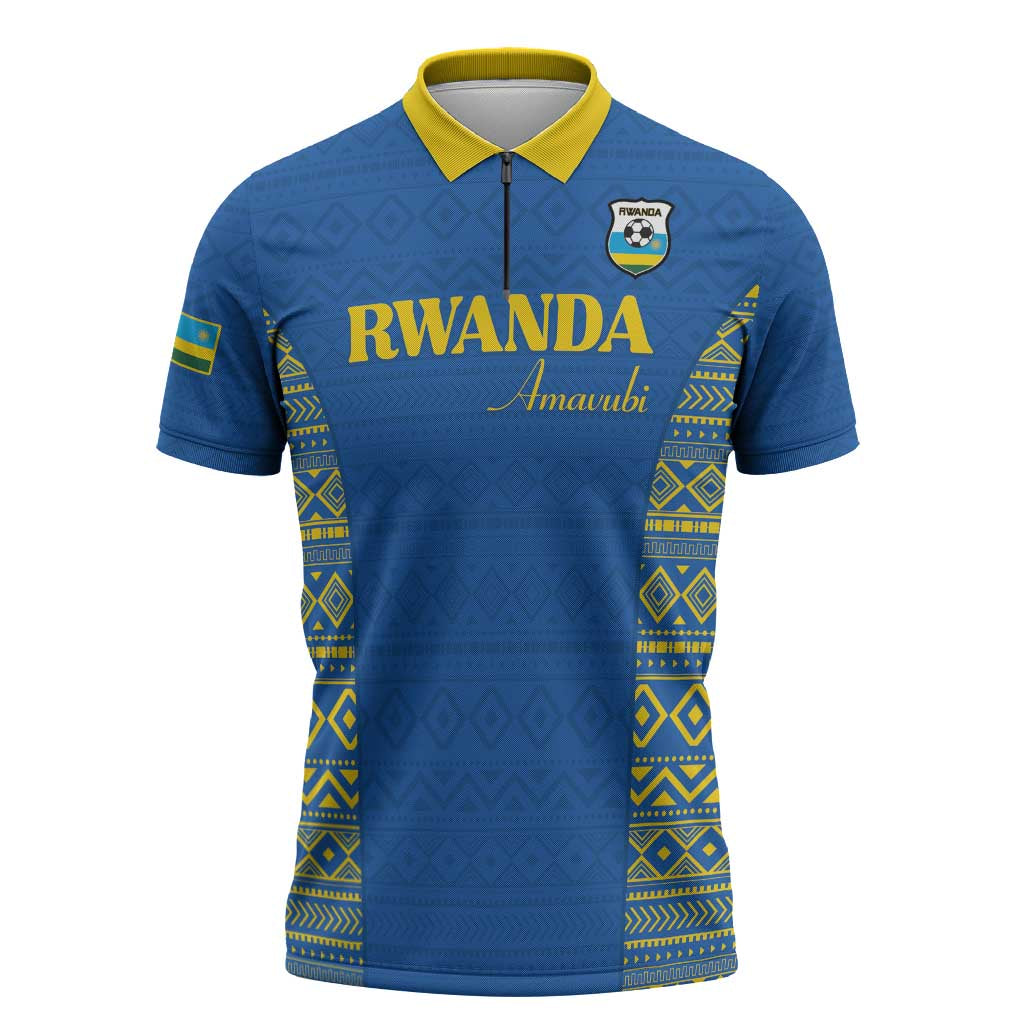 Rwanda Football Custom Zipper Polo Shirt Stand With Amavubi - Blue - African Pride