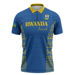 Rwanda Football Custom Zipper Polo Shirt Stand With Amavubi - Blue - African Pride