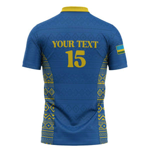 Rwanda Football Custom Zipper Polo Shirt Stand With Amavubi - Blue - African Pride