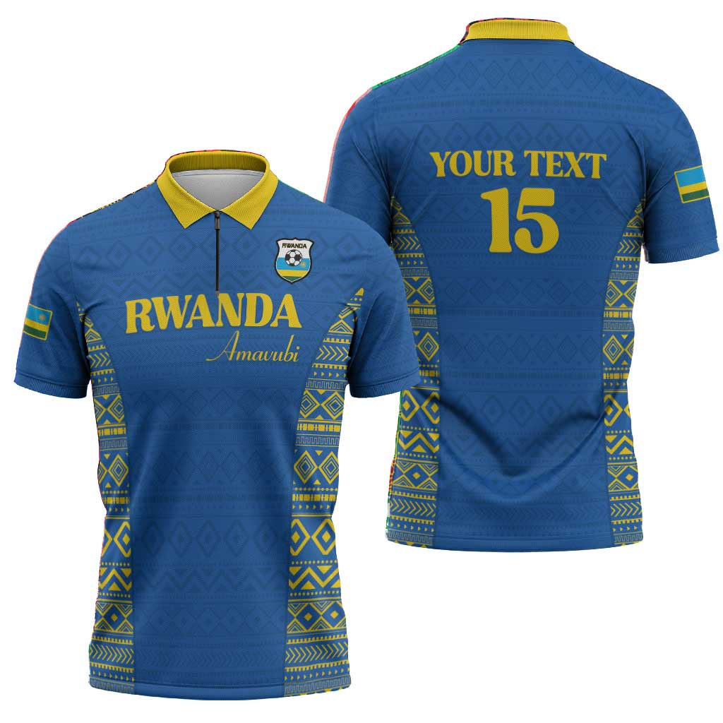 Rwanda Football Custom Zipper Polo Shirt Stand With Amavubi - Blue - African Pride