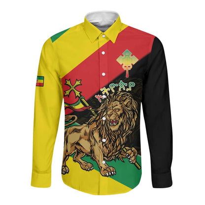 Ethiopia Lion of Judah Long Sleeve Button Shirt Ethiopia Empire 1270-1974