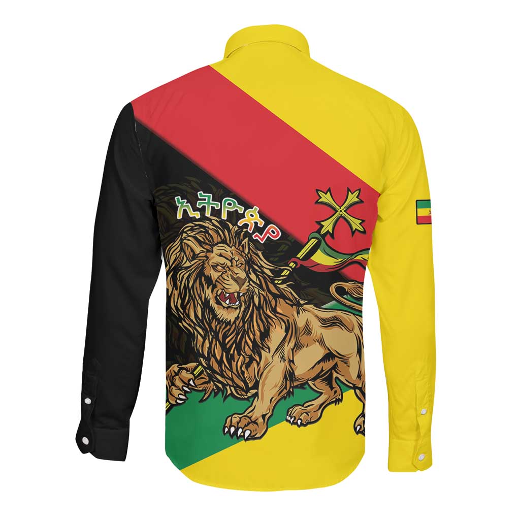 Ethiopia Lion of Judah Long Sleeve Button Shirt Ethiopia Empire 1270-1974