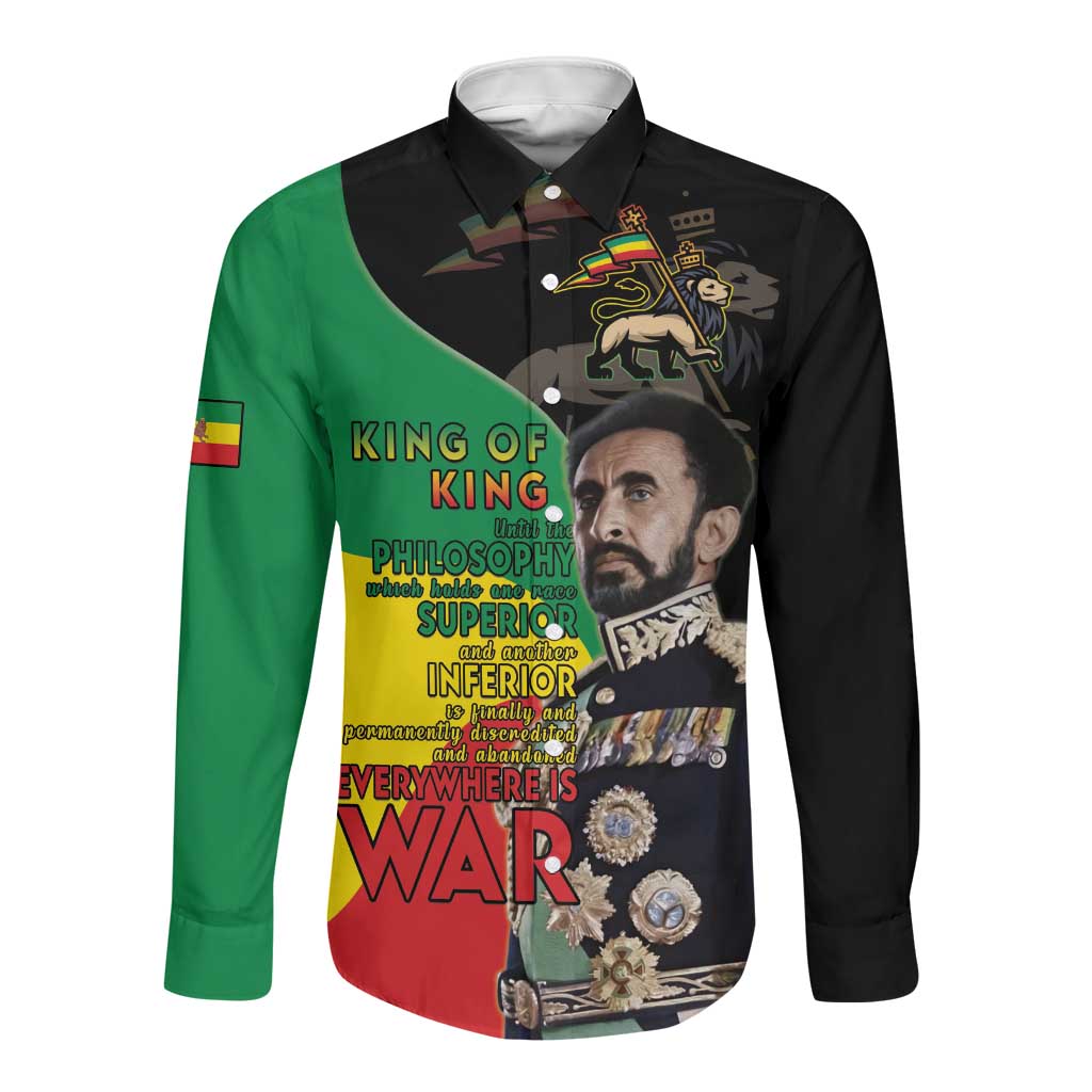 Jah Rastafari Long Sleeve Button Shirt Haile Selassie