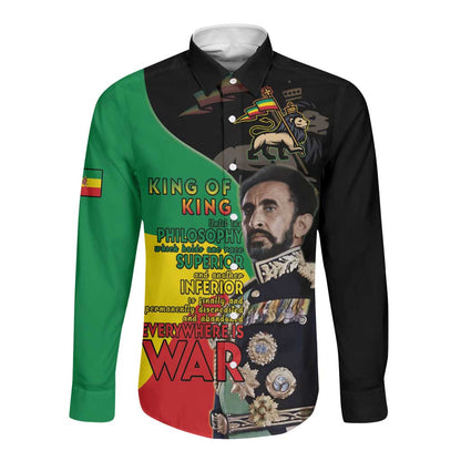 Jah Rastafari Long Sleeve Button Shirt Haile Selassie
