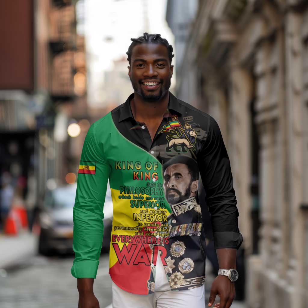 Jah Rastafari Long Sleeve Button Shirt Haile Selassie