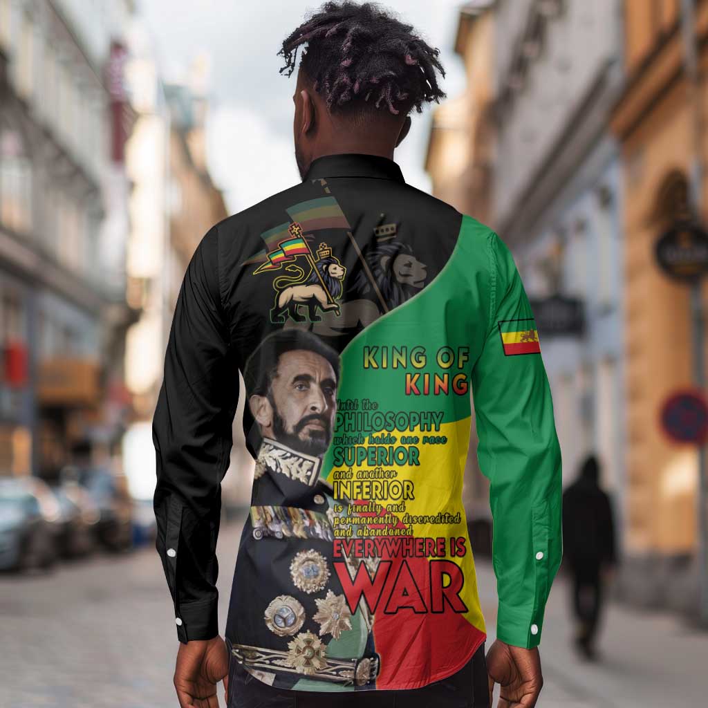 Jah Rastafari Long Sleeve Button Shirt Haile Selassie
