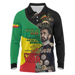 Jah Rastafari Long Sleeve Polo Shirt Haile Selassie