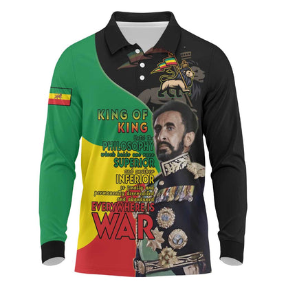 Jah Rastafari Long Sleeve Polo Shirt Haile Selassie
