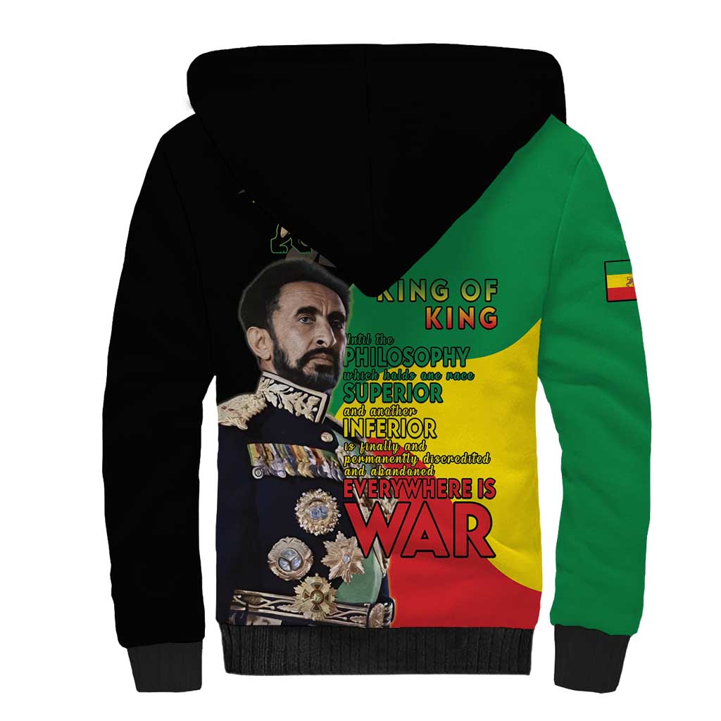 Jah Rastafari Sherpa Hoodie Haile Selassie