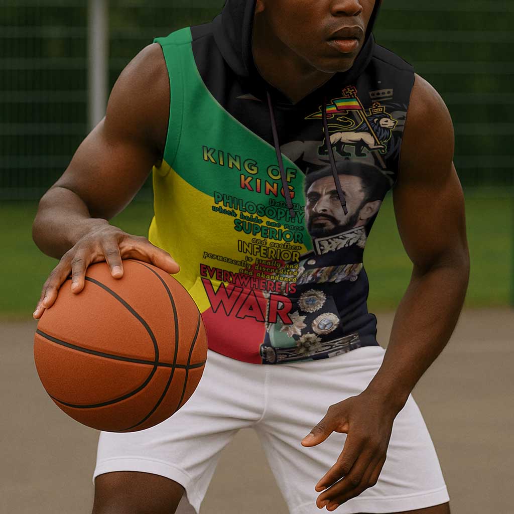 Jah Rastafari Sleeveless Hoodie Haile Selassie - African Pride