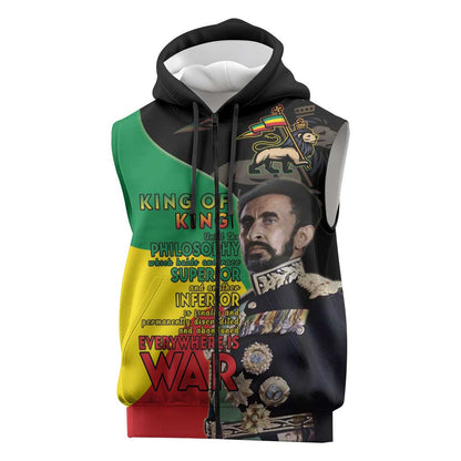 Jah Rastafari Sleeveless Zip Hoodie Haile Selassie - African Pride
