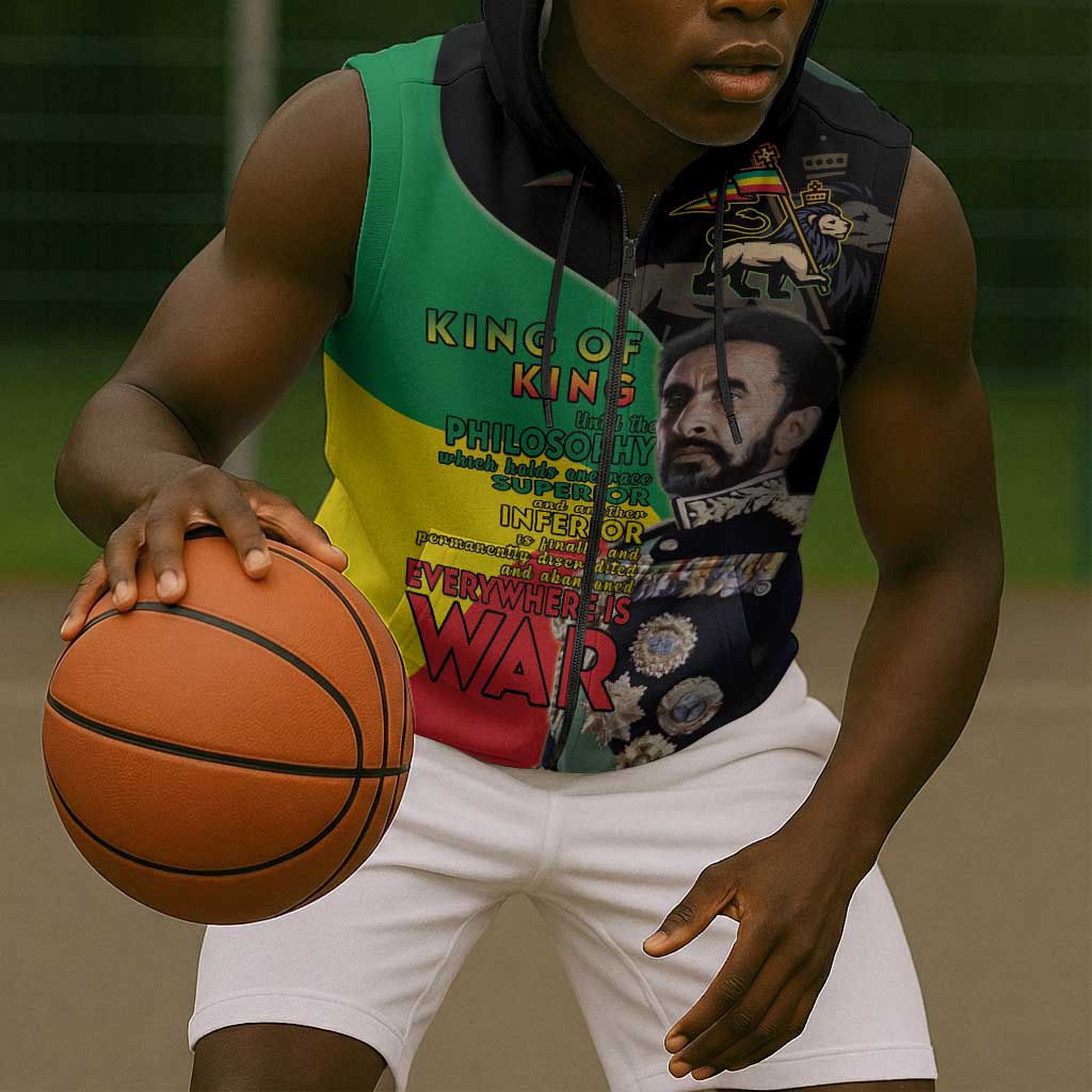Jah Rastafari Sleeveless Zip Hoodie Haile Selassie - African Pride
