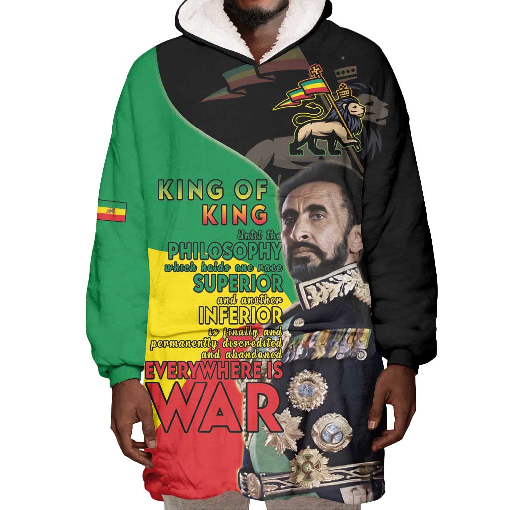 Jah Rastafari Wearable Blanket Hoodie Haile Selassie