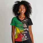 Jah Rastafari Women V-Neck T-Shirt Haile Selassie