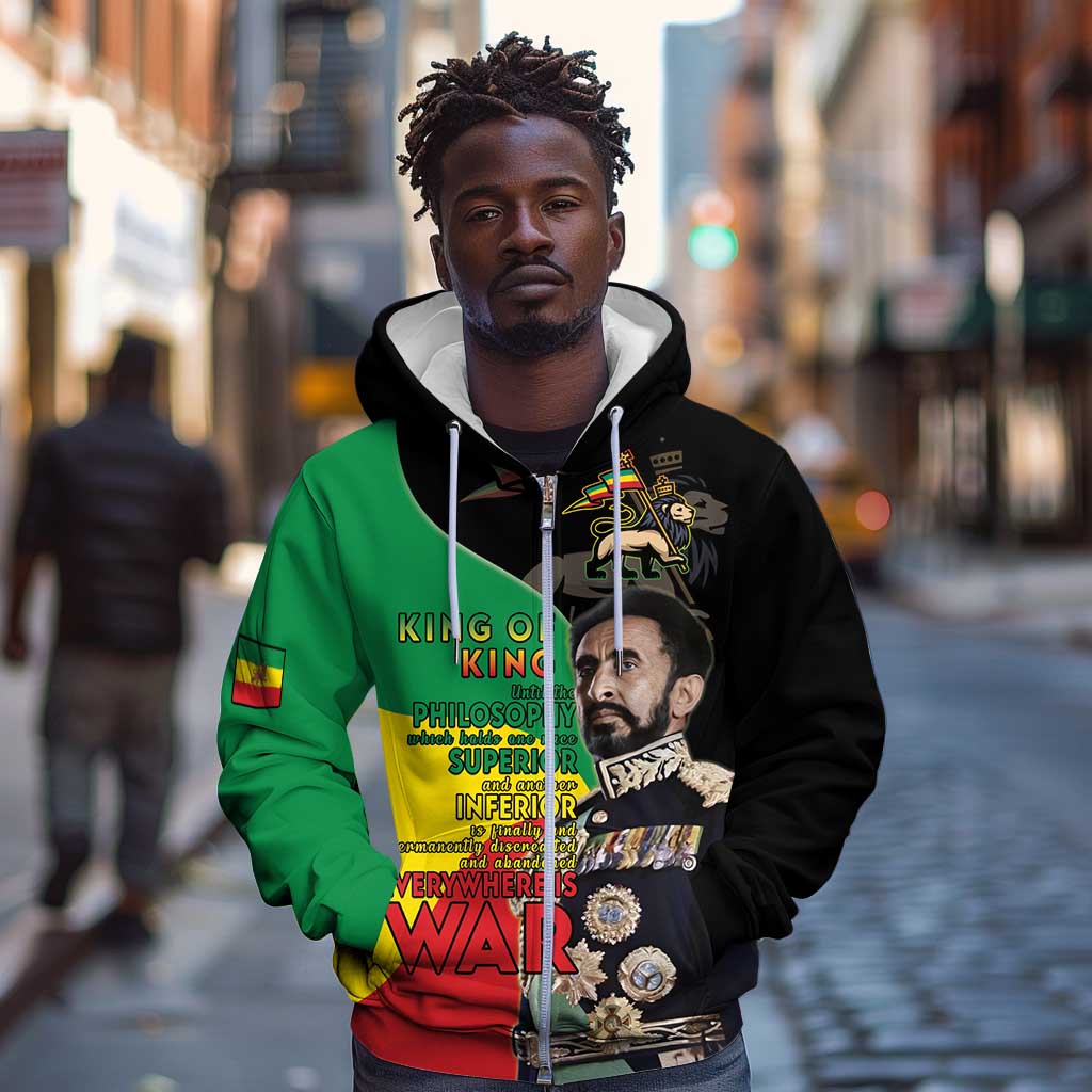 Jah Rastafari Zip Hoodie Haile Selassie