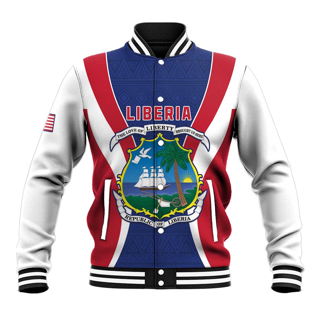 Personalised Afro Liberia Baseball Jacket Coat Of Arms With Flag Map - African Pattern